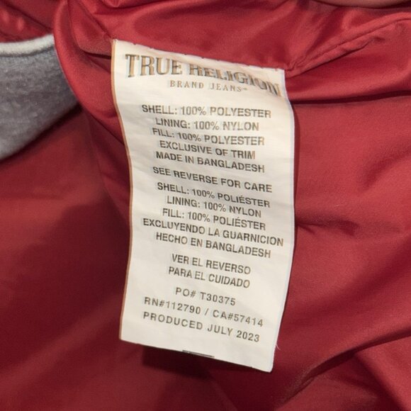 True Religion Red Dalia Full Zip Puffer Vest Embroidered logo Men’s Size XL - Picture 4 of 5